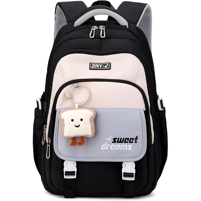 Шкільний рюкзак для дівчаток 2-10 класів, 32L, легкий дитячий рюкзак | Дихаюча спинка | М'які лямки | Брест-стріжка, ранці для школи, рюкзак для підлітків 8+ років (Чорний)