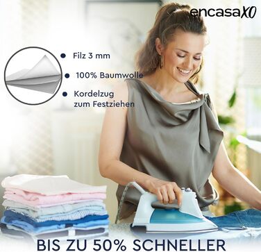 Чохол для прасувального столу Encasa XO з фетровою підкладкою та кордуванням (112x34 см), світловідбиваючий, з принтом широких зелених листя