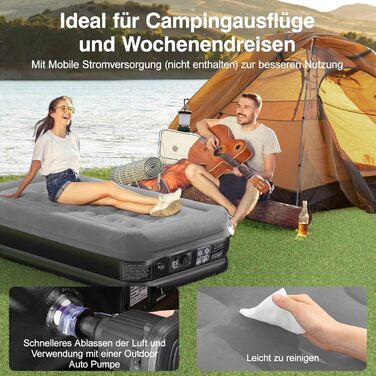 Надувне ліжко Lewondr для 2 осіб з вбудованим насосом, комфортна надувна матрац, самонадувна, для кемпінгу, дому, гостей, подорожей (300 кг MAX), (191x99x46 см, сірий)
