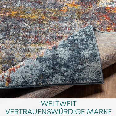 Surya Miami Living Room Rug - Modern Abstract Design with Marble Look for Living Room, Dining Room, Bedroom - Large Marble Rug, Soft Short Pile Carpet 120x170 cm in Dark Blue, Rust and Gray Blue and Orange 120 x 170 cm (Rectangular)