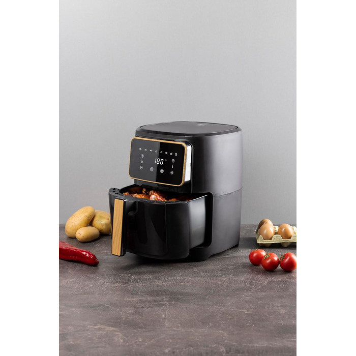 Фритюрниця без оливи Bergner CHARCOAL з керамічним покриттям, 1800W, 6.9L, 8 програм, 80-200°C, таймер до 30 хв, без PFAS