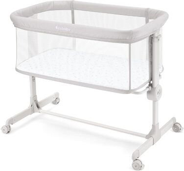 Ezebaby Bedside Sleeper, 2-in-1 Baby Bed from Birth up to 9 kg, Co-Sleeper with 7 Height Adjustments, Includes Mattress/Foldable Side Rail/Wheels, Mesh Fabric Crib (Dark Grey)