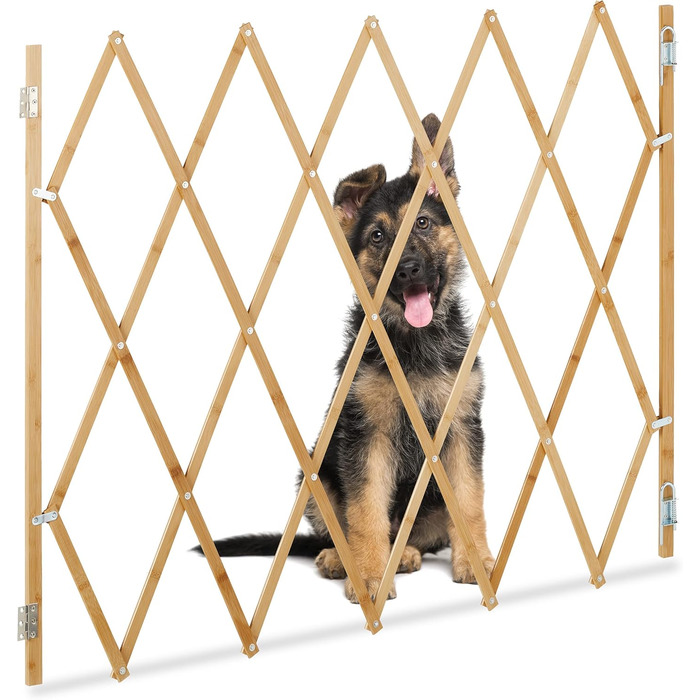 Захисне ґратка для собак Reaxdays: перегородка для дверей та сходів, розсувна, до 116,5 см, 82,5 см висота, натуральне дерево (XL)