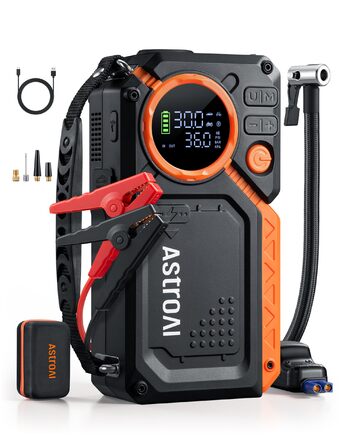 Powerbank для авто AstroAI з пусковим струмом 8000А та компресором 150PSI оранжевого кольору