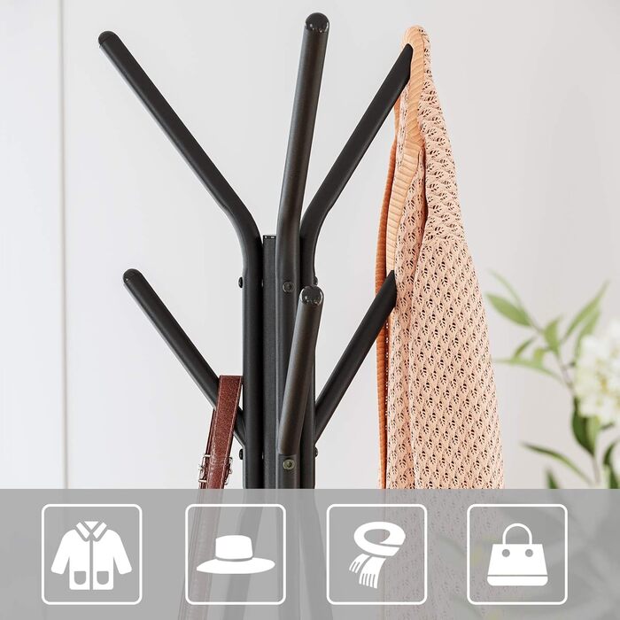 VASAGLE Coat Rack in Tree Shape, Clothes Rack, Freestanding Wardrobe, Industrial Design, with 2 Shelves, for Clothes, Hats, Bags, Vintage Brown-Black RCR16BXV1