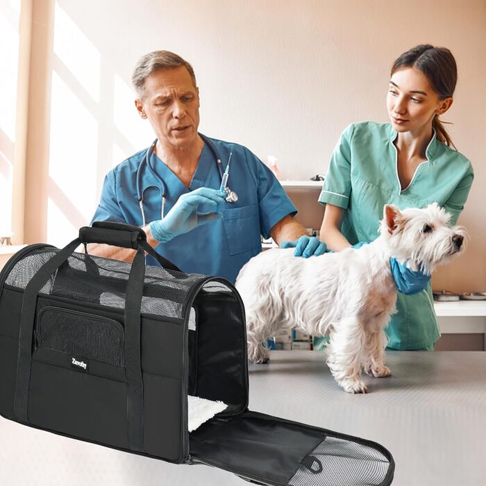 Транспортна сумка для котів та собак, дихаюча та легка, переноска для котів з регульованим плечовим ременем, знімний м'який матрац (Чорний, M)