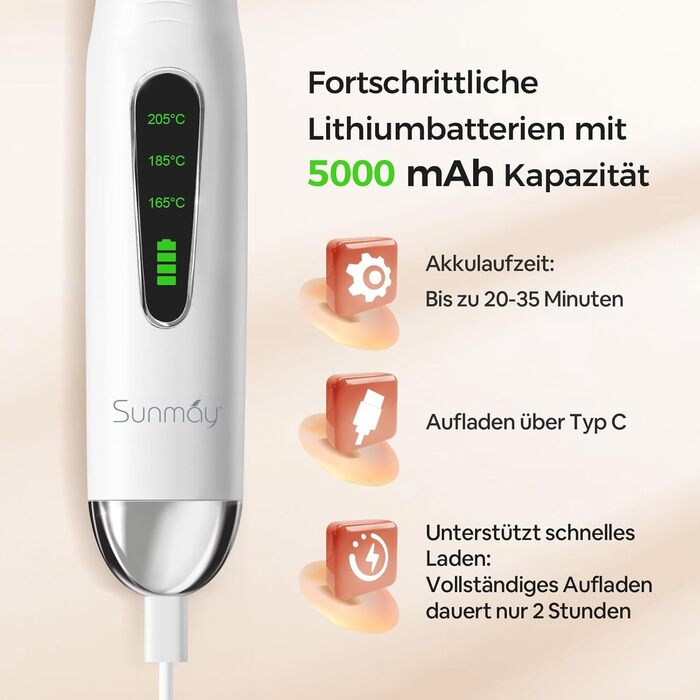 SUNMAY Voga Бездротове праска для волосся 2-в-1: випрямлення та завивка, USB, акумулятор, mini, для подорожей, 3 температурні режими, 5000mAh