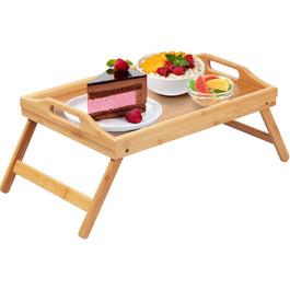 Столик для сніданку на диван, з відкидними ніжками та ручками, 40 x 28 x 6 см (Колір: Коричневий)