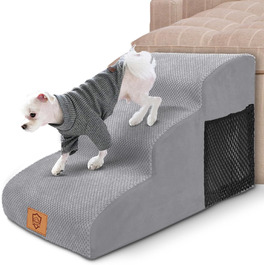 Myiosus Dog Stairs for Small Dogs, 2 Steps Pet Stairs, Waterproof Dog Steps Made of Sponge, Non-Slip Dog Ramp for Sofa Bed, Washable Cover Dog Stairs, Portable Cat Stairs (Dog Stairs 3 Steps, Grey)