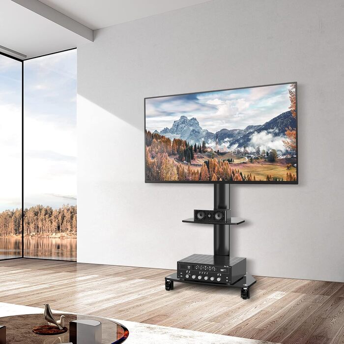 Rolling TV Stand with Wheels - Adjustable Height & Swivel for 27-70 inch Flat & Curved TVs (VESA 400x400, 50kg)