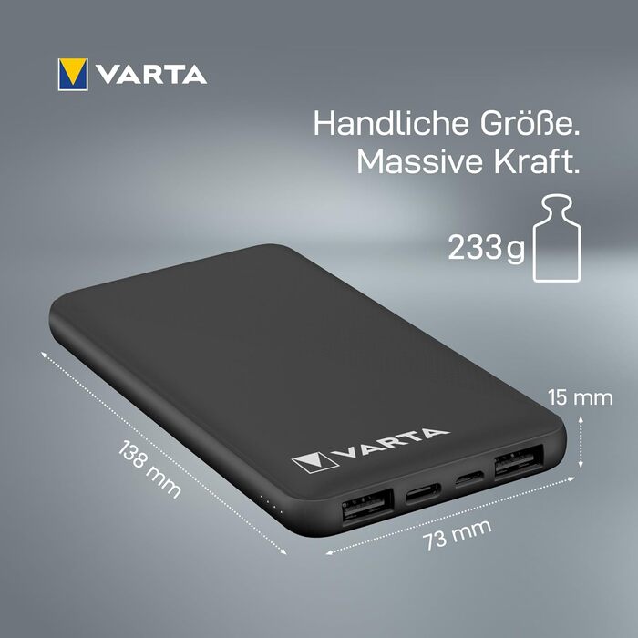 Power Bank VARTA 20000mAh: зарядний пристрій для смартфонів та планшетів з 4 портами (Micro USB, USB A, USB C), екологічна упаковка