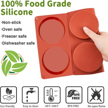 JOERSH Silicone Egg Molds, 10.2 cm, Jumbo Muffin Baking Pans, Non-Stick Coated, Large, Round, Silicone Molds for Hamburger Buns, Cornbread, Cakes, Pies, Shortcakes, Breakfast Eggs, Sandwiches