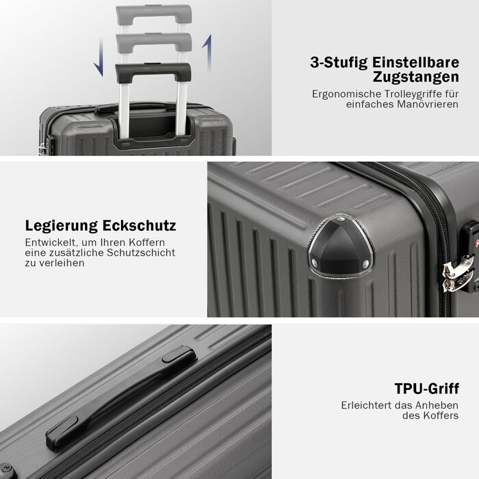 Валіза COOLIFE Koffer: Твердий корпус, ABS-матеріал, TSA-замок, телескопічна ручка, 4 колеса (темно-зелений, ручна поклажа)