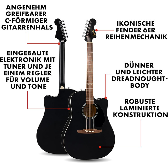Акустична гітара Fender California Debut Redondo Dreadnought з вирізом CE, сонячна дека, чорний колір, Natural (електроакустична гітара, CA чорний)
