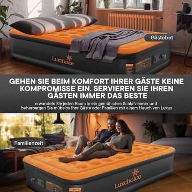 Надувне ліжко самонадувна, 1 місце, з електричним насосом, преміум якість, для кемпінгу та дому, темно-помаранчевий колір