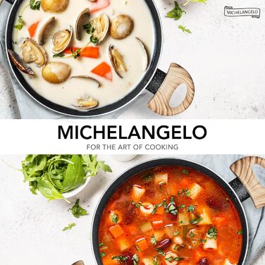 Каструля MICHELANGELO 24 см 4,7 л з кришкою зі скла, антипригарна, з кам'яним покриттям, для індукції, чорна