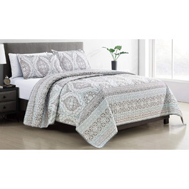 Комплект постільної білизни GrandLinen (3 шт.) California King, Oversize, 299.7x241.3 см, блакитний, сірий, квітковий малюнок