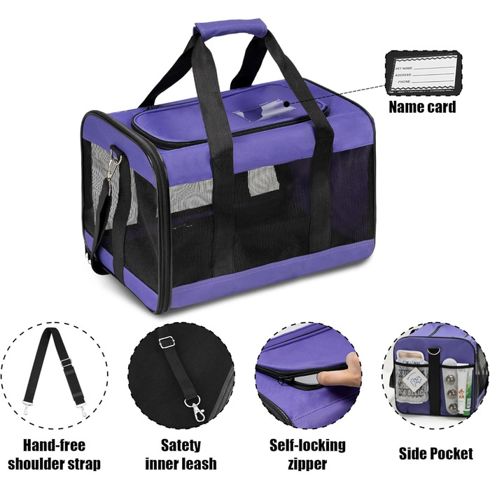 Транспортна переноска для собак та котів HITSLAM, складана, фіолетовий колір, розмір M (середній/великий), для авіаперельотів
