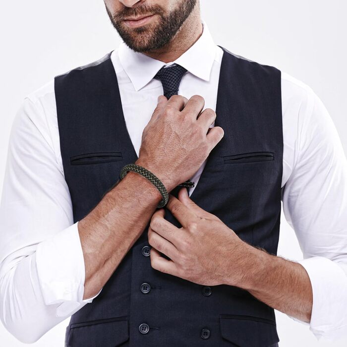 Чоловічий шкіряний браслет Armand, 21 см. Чорний, зелений, червоний, білий. Ідеальний подарунок на День батька. Шкіряні браслети для чоловіків Armand