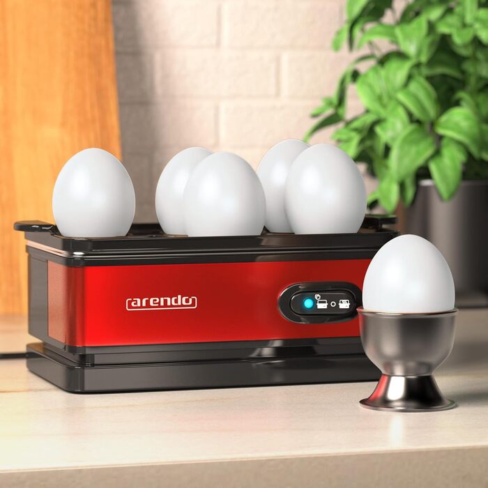 Електричний яйцеварка Arendo з нержавіючої сталі з підігрівом, регулюванням ступеня готовності та індикатором, червоний