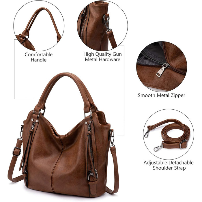 Жіноча сумка-шопер Reaer 2в1: сумка через плече та сумка-тоут для офісу, навчання, подорожей (M, коричнева)