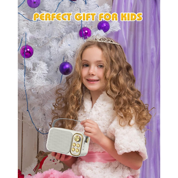 Караоке машина з 2 мікрофонами, портативна Bluetooth колонка для дітей та дорослих, 7 звукових ефектів, ідеальна для вечірок та свят (біла)