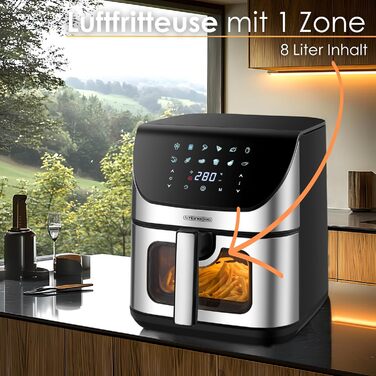 Hot Air Fryer 8 Liter 4 in 1 with Viewing Window, Mini Oven, Grill, Bake, Dehydrate, Fry. Hot Air Fryer, Fryer without Oil, Air Fryer, Hot Air Oven, Hot Air Grill, Dehydrator.