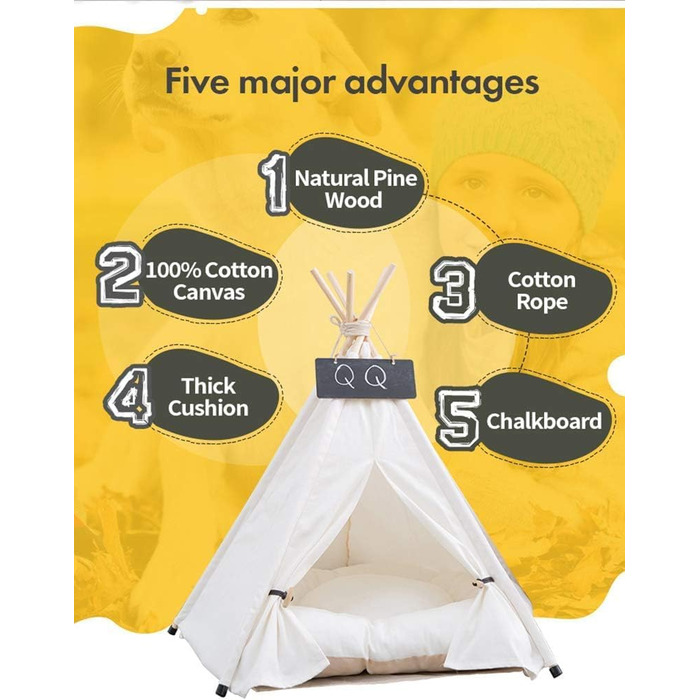 Намет для домашніх тварин: ліжко-намет для собак та котів, білий, 60x60x70 см