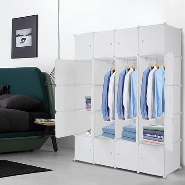 Regal system, 10 dice, plastic wardrobe with doors, modular cabinet for space-saving storage, 70 x 45 x 175 cm, white door & black cabinet. Storage for clothing, shoes etc. (140 x 45 x 175 cm, White-2)