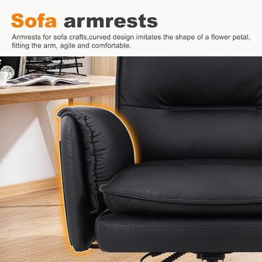 Офісний крісло IWMH з PU шкіри, ергономічне, регульоване, з підлокітниками та реклінером (90-135°), чорне