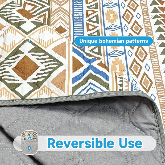 Двостороння водонепроникна ковдра для собак, чохол на ліжко для собак у стилі бохо, ковдра для домашніх тварин, захист дивану/крісла для цуценят, котів, дітей, пральна машина, зворотна сторона (Бежевий медальйон, 178 x 76 см)