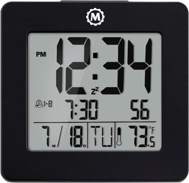 Marathon Alarm Clock | Digital Clock with Date, Temperature, and Calendar | Dual Alarm with Snooze Function and 7 Language Options | Backlit