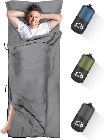 Спальний мішок туристичний 2в1 з мікрофібри, 220x95 см, для походів, хостелів та гірських притулків, зелений (сірий)