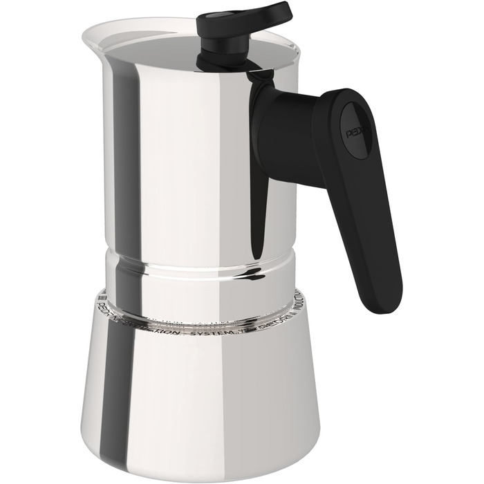 Steelmoka, Patented Moka Espresso Machine for Cooktops including Induction, 2-Cup Capacity, Silver Color, Stainless Steel Coffee Maker, Dimensions 12 x 9 x 15.5 cm
