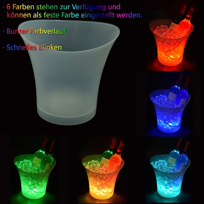 New LED Ice Bucket, Champagne Cooler with LED, 5L LED Ice Bucket, Color Adjustable, Colorful Gradient, Colorful Flash, for Cooling Champagne, Wine, Drinks, Beer, for Party, Bar Club Theme