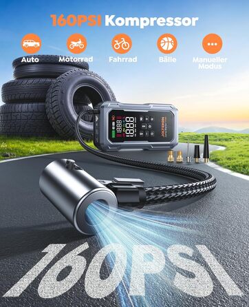 Павербанк для автозапуску 7000A з компресором, LED-ліхтарем та LCD-дисплеєм для бензинових та дизельних двигунів (до 12.0L)