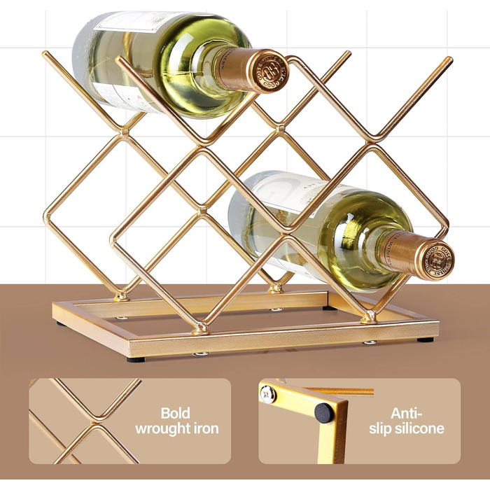 Стійка для вина Drincarier на 5 пляшок, золотиста, металева, для дому, на стіл, для шафи, комори, зберігання вина