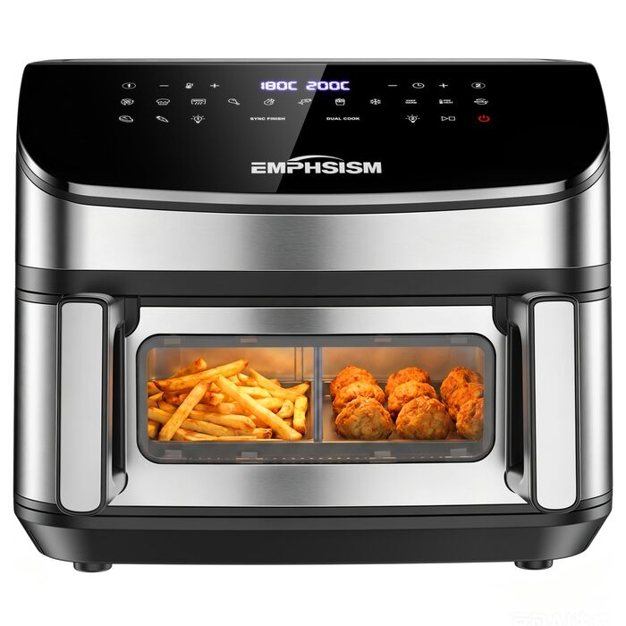Аерофритюрниця 12л 2 камери 2600W XXL – Мультифритюрниця з верхнім та нижнім нагріванням, 13-в-1 з оглядовим вікном та підсвіткою, для сім'ї 4-7 осіб