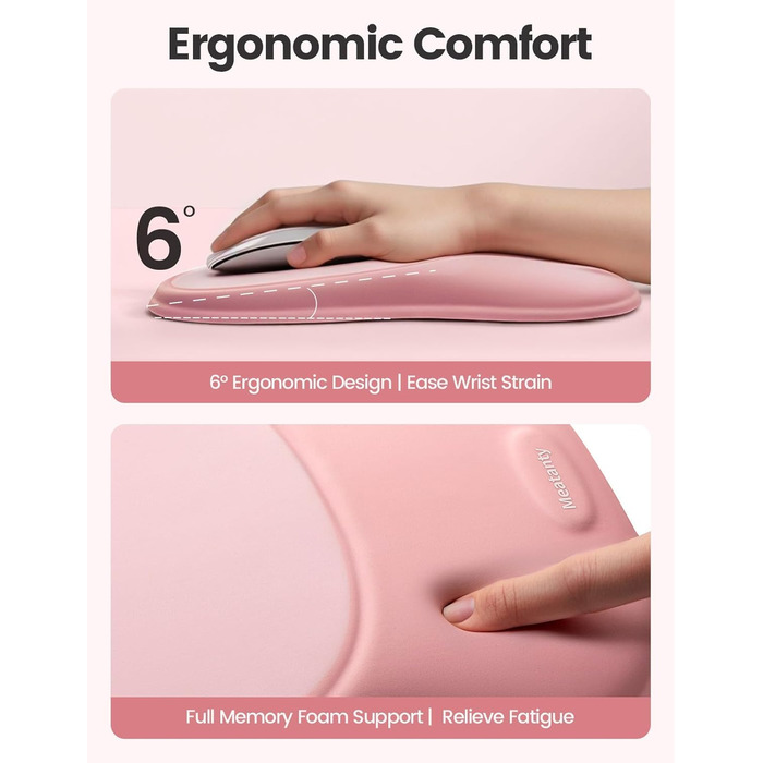 Підставка для зап'ястя Meatanty Ergonomische Handgelenkauflage – М'яка підставка з Memory Foam для клавіатури та миші, антиковзка, для офісу, дому та геймінгу (Світло-рожевий)