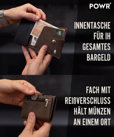 Чоловічий металевий картхолдер POWR Wallet з відділенням для монет. Мінімалістичний картхолдер для чоловіків (темно-коричневий)
