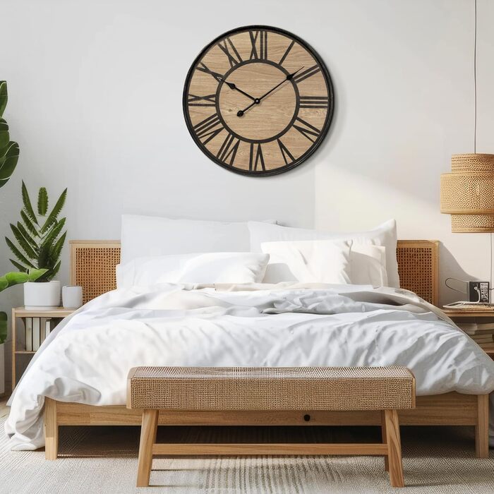 Large Wall Clock Without Ticking, 50 cm / Silent Wood Vintage Wall Clock Retro Battery Powered Modern For Living Room Bedroom, Kitchen, Farmhouse, Office Decoration (14 inch, Antique Bronze Metal - Roman Numerals)