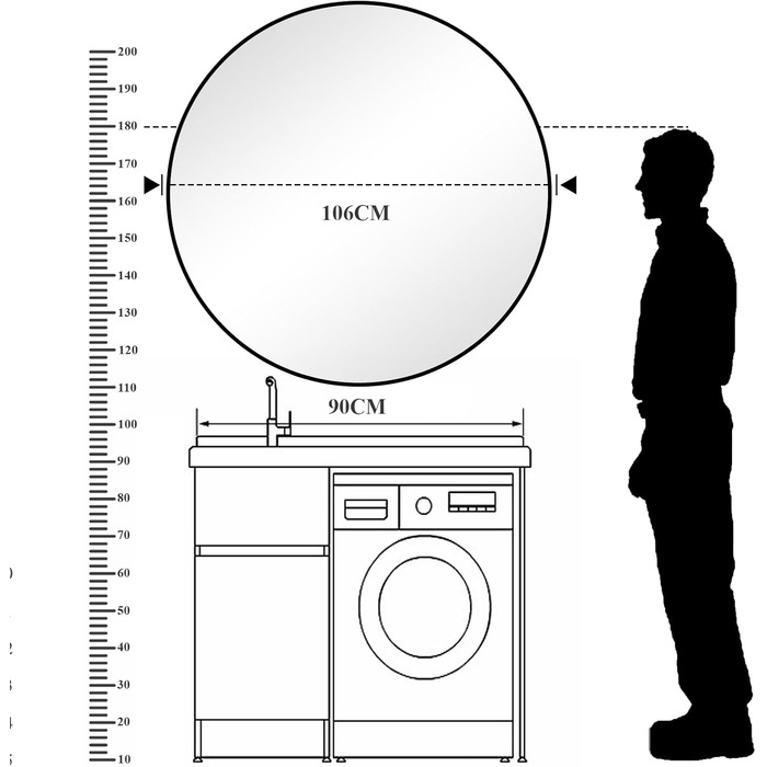 BEAUTYPEAK Дзеркало кругле 60 см з декоративним алюмінієвим каркасом, безпечне для ванної кімнати, для спальні, вітальні (106x106 см, золото)