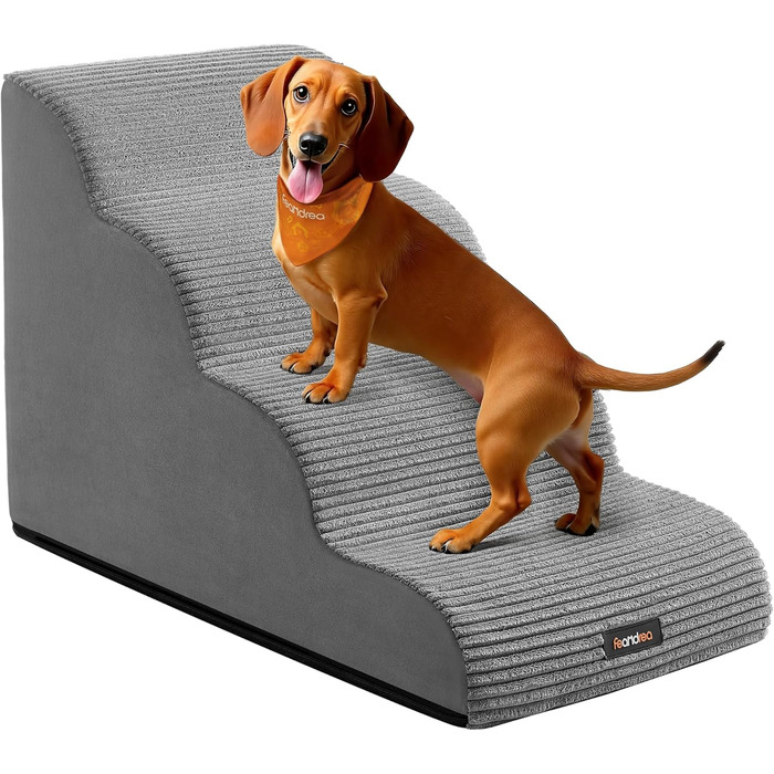 Сходинки для собак Feandrea, 3 ступені, для маленьких собак, котів, водонепроникні, з неслизьким покриттям, знімний чохол, сірого кольору PPS003G01 (4 ступені, 72 см)