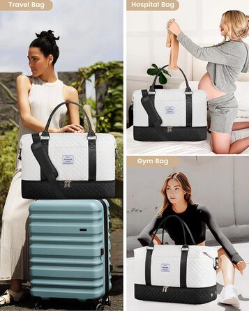 Спортивна дорожня сумка LOVEVOOK для жінок, велика, ручна поклажа, для подорожей, вихідних, сімейного відпочинку, сумка для лікарні/перевдягання, сауна, басейн, XXL, 2 шт. (Бежевий, Чорний)