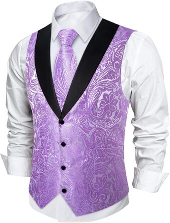 Костюм чоловічий DiBanGu 7-частинний: жакардовий піджак, жилет, краватка, кравецький комірець, сорочка, штани, для весілля, свят, мокінгу. Золотистий та чорний (S, Фіолетовий)