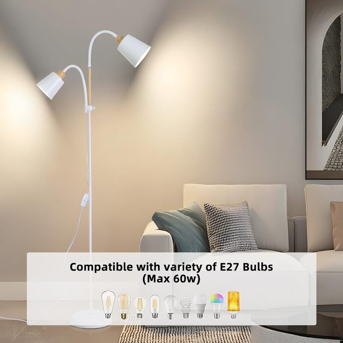 Світлодійна торшер ANTENLICHT YOYO з лампою для читання | E27, 60W | 360° регулювання | Вінтажний металевий торшер для вітальні | 159 см, зелений, без лампочки
