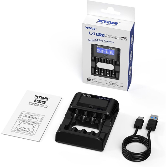 Зарядний пристрій XTAR L4 Pro для AA/AAA акумуляторів Ni-MH та Li-ion - швидка зарядка, захист від перезаряду