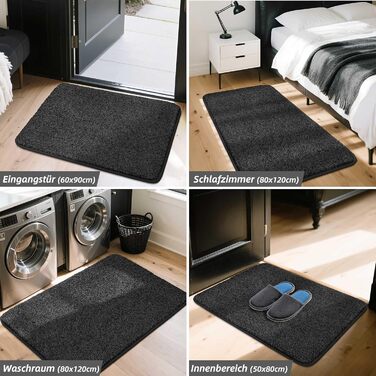 Килимок для входу COSY HOMEER 50x80 см, чорний - м'який, вологопоглинаючий, антиковзкий, для кухні, коридору, приміщення