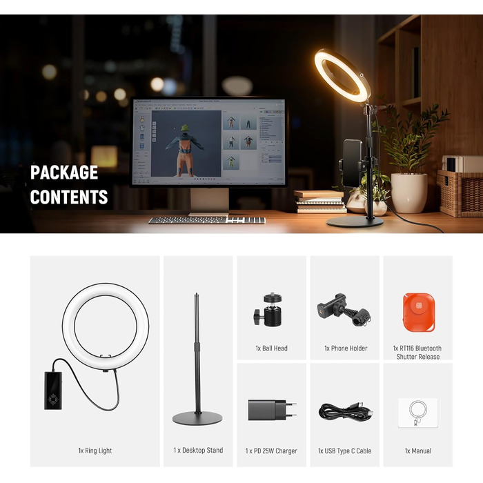 NEEWER Кольцеве світло 80 см 18 Вт з штативом та тримачем для телефону, для iPhone, стрімінгу, відеоконференцій, Zoom, RH8B