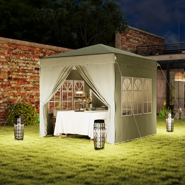 Outsunny Gazebo approx. 2.5x2.5m, water-resistant, stable, winter-proof, pop-up folding gazebo, UV protection 50+, foldable party tent, garden tent with 4 side panels, bag, garden gazebo for camping, garden, cream white | Aosom